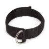"Adjustable black wrist restraints with a metal connector clip, shown on hands with manicured nails."