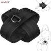 "Adjustable adhesive hand restraints made from durable black fabric with a metal ring, designed for secure and comfortable use during intimate moments."