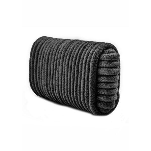 Two coiled ropes, one red and one black, placed side by side on a white background.